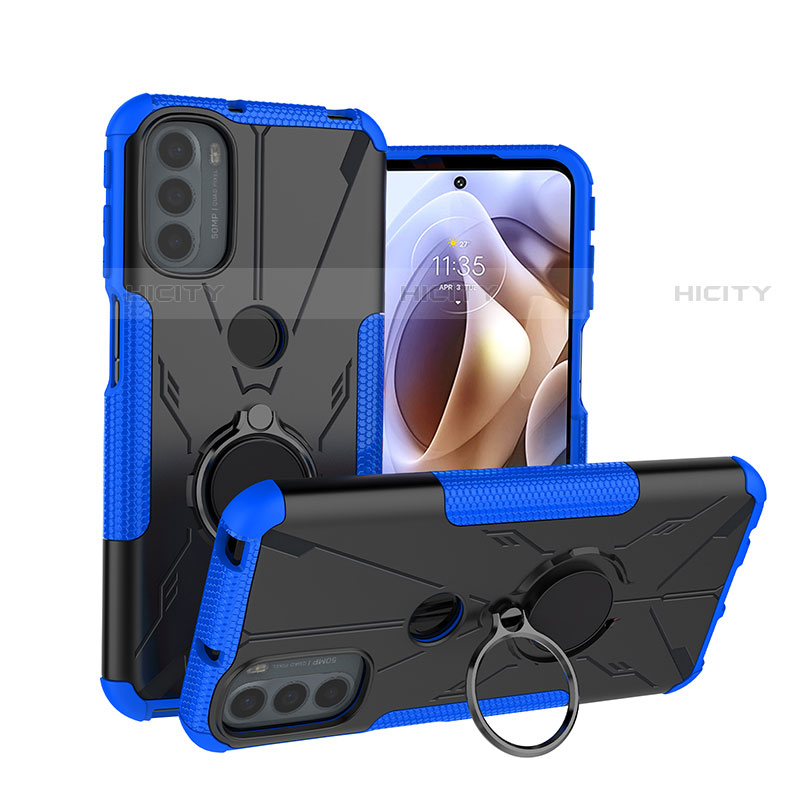 Funda Bumper Silicona y Plastico Mate Carcasa con Magnetico Anillo de dedo Soporte S02 para Motorola Moto G31