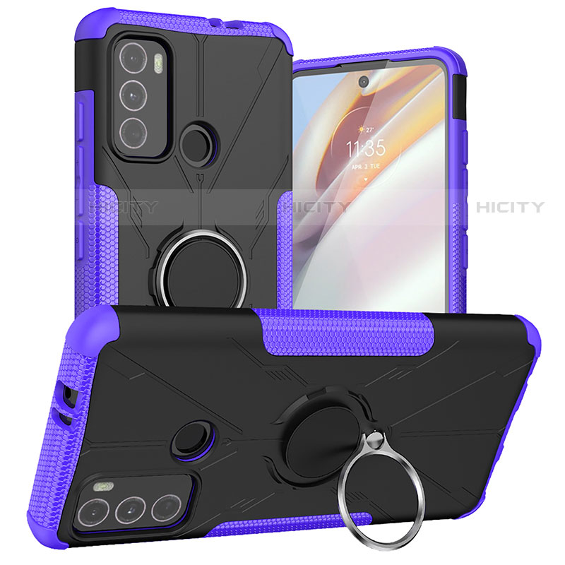 Funda Bumper Silicona y Plastico Mate Carcasa con Magnetico Anillo de dedo Soporte S02 para Motorola Moto G40 Fusion