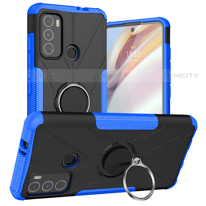 Funda Bumper Silicona y Plastico Mate Carcasa con Magnetico Anillo de dedo Soporte S02 para Motorola Moto G40 Fusion