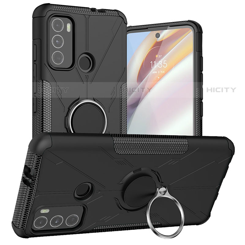 Funda Bumper Silicona y Plastico Mate Carcasa con Magnetico Anillo de dedo Soporte S02 para Motorola Moto G60