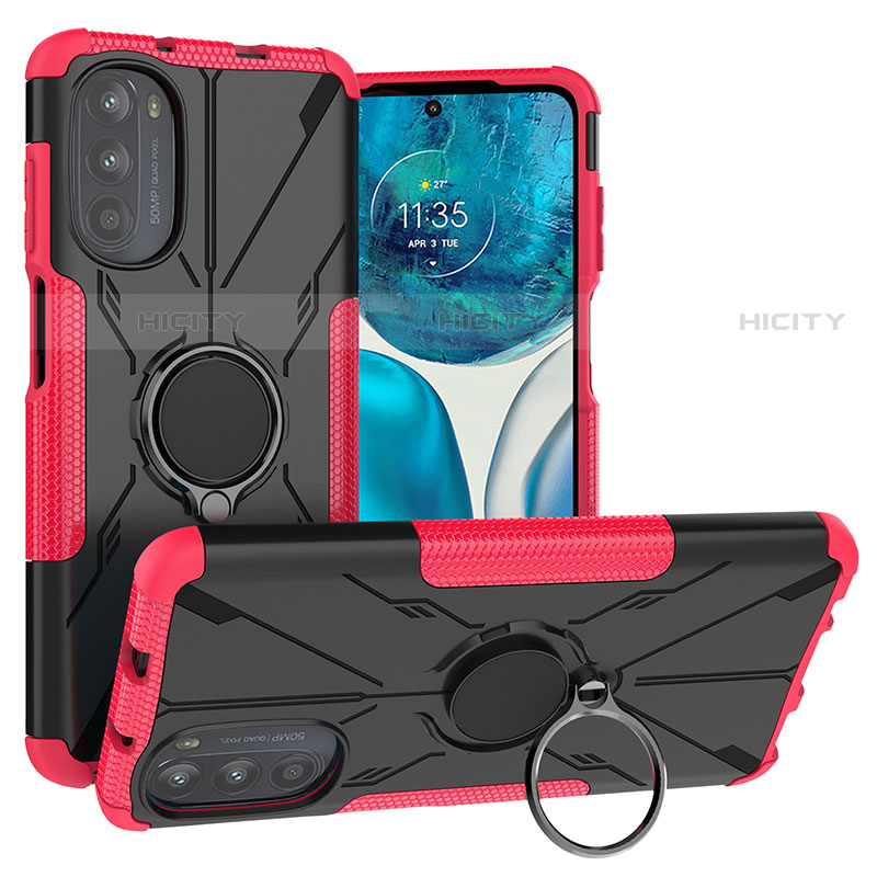 Funda Bumper Silicona y Plastico Mate Carcasa con Magnetico Anillo de dedo Soporte S02 para Motorola Moto G71s 5G