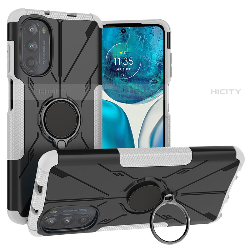 Funda Bumper Silicona y Plastico Mate Carcasa con Magnetico Anillo de dedo Soporte S02 para Motorola Moto G71s 5G