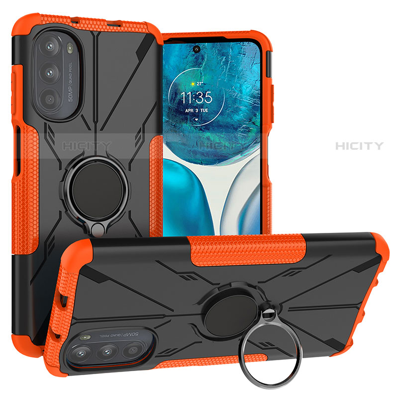 Funda Bumper Silicona y Plastico Mate Carcasa con Magnetico Anillo de dedo Soporte S02 para Motorola Moto G71s 5G