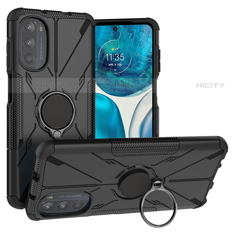 Funda Bumper Silicona y Plastico Mate Carcasa con Magnetico Anillo de dedo Soporte S02 para Motorola Moto G82 5G