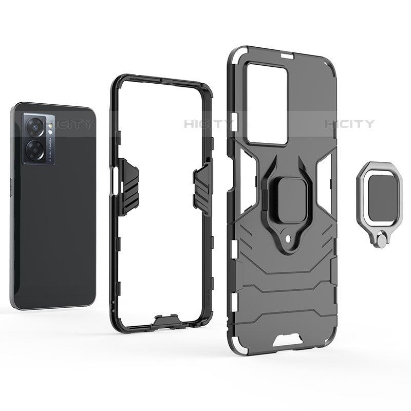 Funda Bumper Silicona y Plastico Mate Carcasa con Magnetico Anillo de dedo Soporte S02 para OnePlus Nord N300 5G