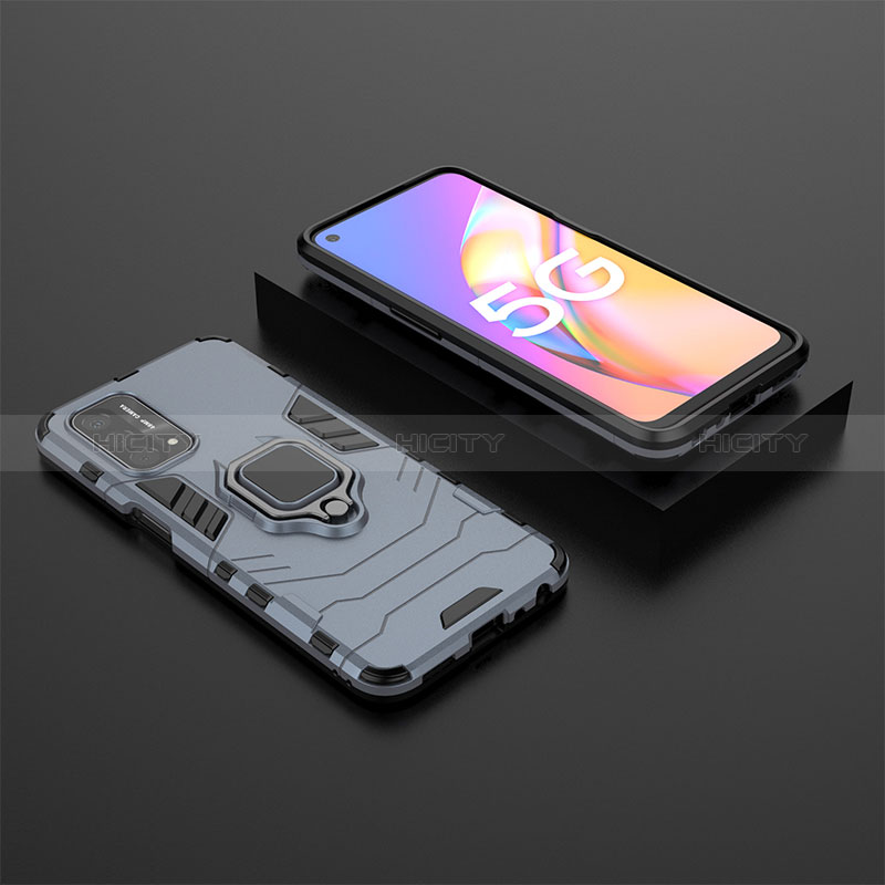 Funda Bumper Silicona y Plastico Mate Carcasa con Magnetico Anillo de dedo Soporte S02 para Oppo A54 5G Azul