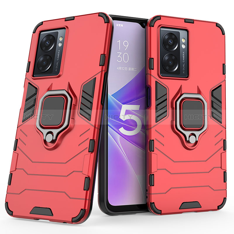 Funda Bumper Silicona y Plastico Mate Carcasa con Magnetico Anillo de dedo Soporte S02 para Oppo A56S 5G Rojo