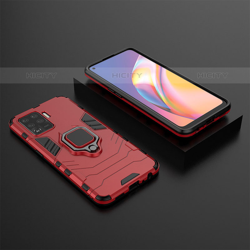 Funda Bumper Silicona y Plastico Mate Carcasa con Magnetico Anillo de dedo Soporte S02 para Oppo A94 4G Rojo