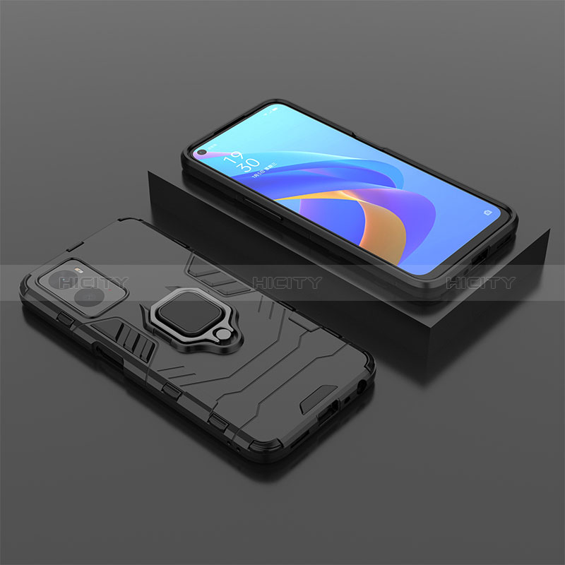 Funda Bumper Silicona y Plastico Mate Carcasa con Magnetico Anillo de dedo Soporte S02 para Oppo A96 4G Negro