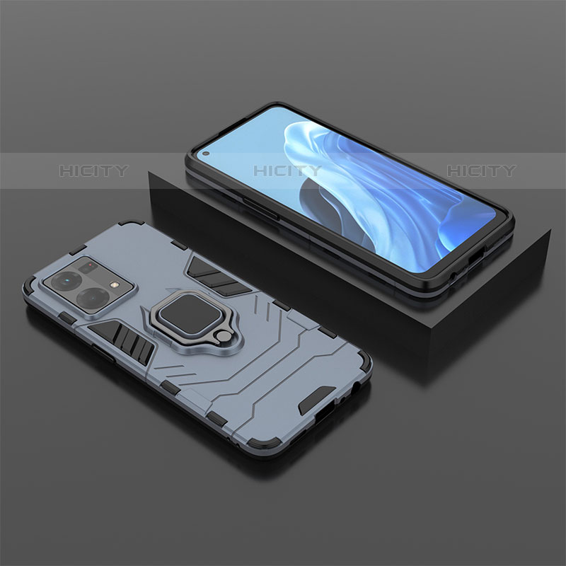 Funda Bumper Silicona y Plastico Mate Carcasa con Magnetico Anillo de dedo Soporte S02 para Oppo F21 Pro 4G Azul