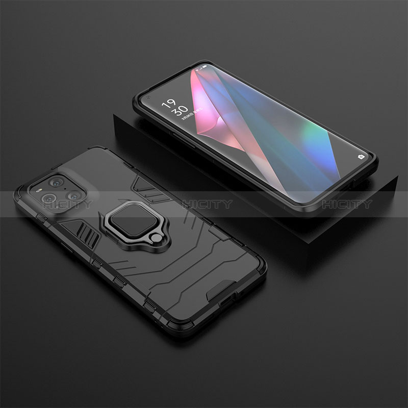 Funda Bumper Silicona y Plastico Mate Carcasa con Magnetico Anillo de dedo Soporte S02 para Oppo Find X3 5G