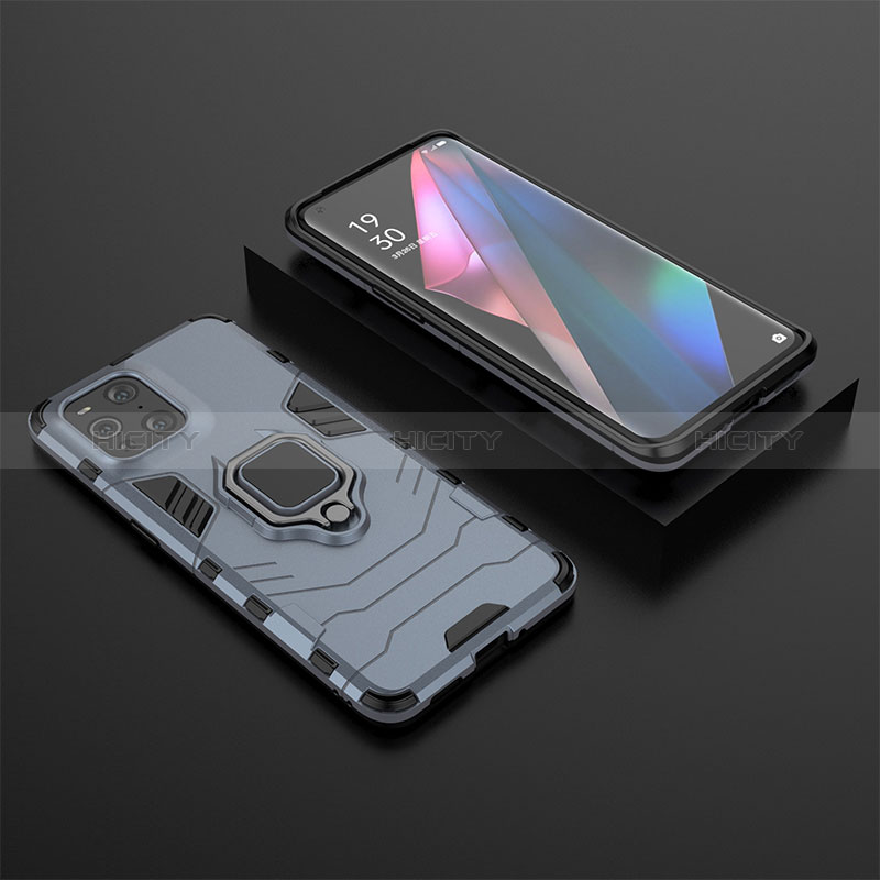 Funda Bumper Silicona y Plastico Mate Carcasa con Magnetico Anillo de dedo Soporte S02 para Oppo Find X3 5G