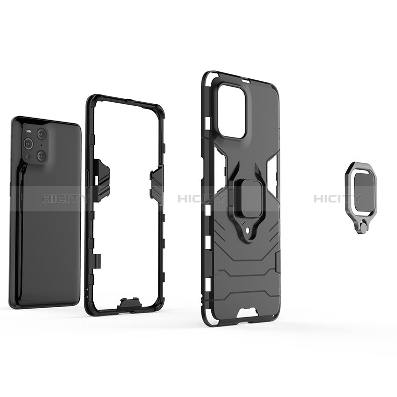 Funda Bumper Silicona y Plastico Mate Carcasa con Magnetico Anillo de dedo Soporte S02 para Oppo Find X3 5G