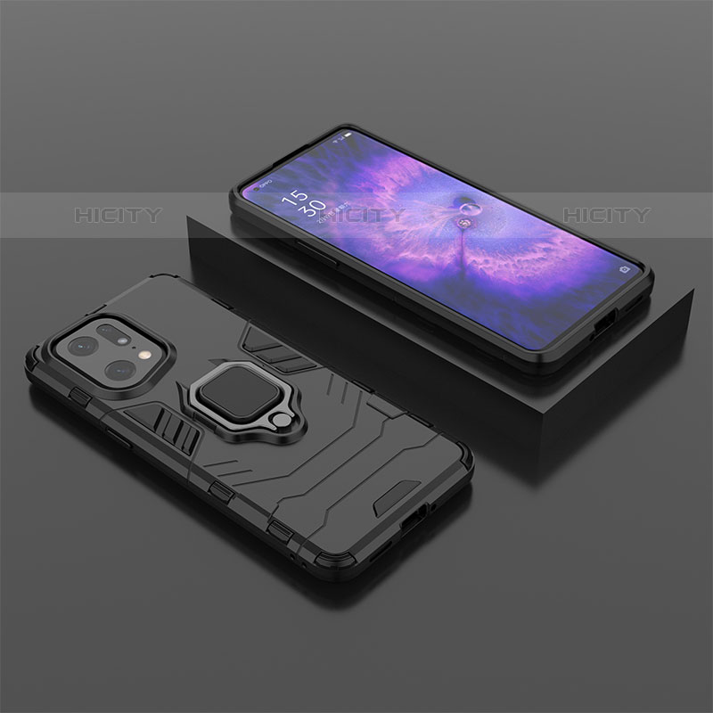 Funda Bumper Silicona y Plastico Mate Carcasa con Magnetico Anillo de dedo Soporte S02 para Oppo Find X5 Pro 5G