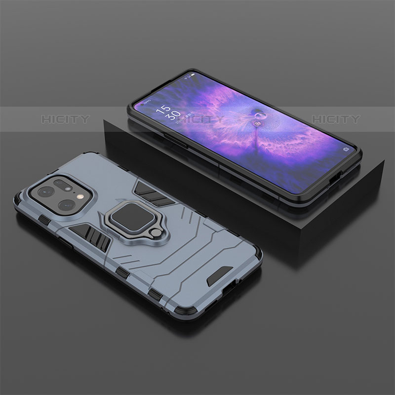 Funda Bumper Silicona y Plastico Mate Carcasa con Magnetico Anillo de dedo Soporte S02 para Oppo Find X5 Pro 5G