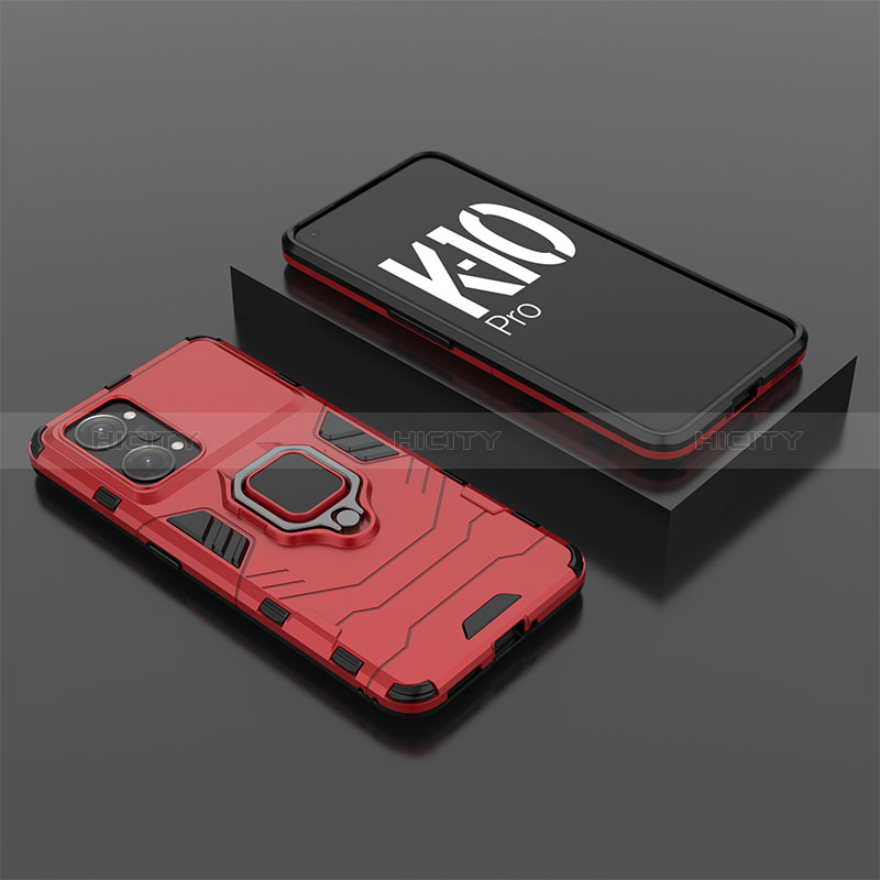 Funda Bumper Silicona y Plastico Mate Carcasa con Magnetico Anillo de dedo Soporte S02 para Oppo K10 Pro 5G Rojo