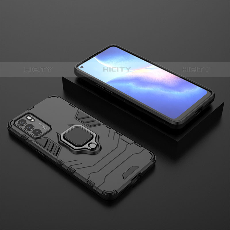 Funda Bumper Silicona y Plastico Mate Carcasa con Magnetico Anillo de dedo Soporte S02 para Oppo Reno6 5G