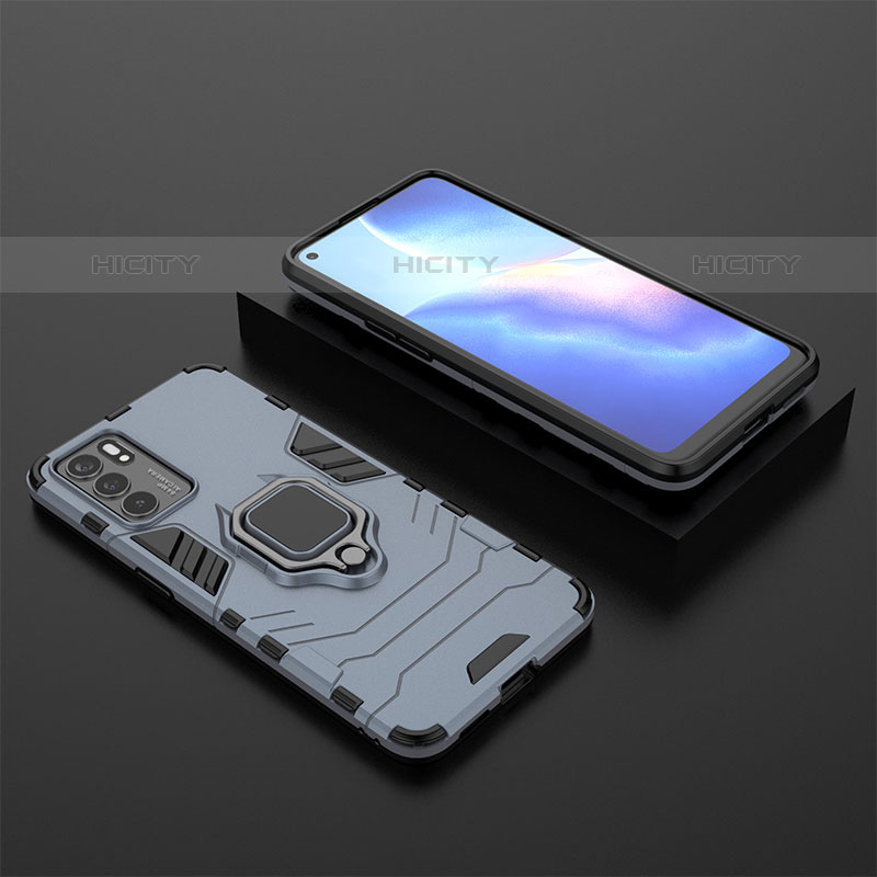 Funda Bumper Silicona y Plastico Mate Carcasa con Magnetico Anillo de dedo Soporte S02 para Oppo Reno6 5G