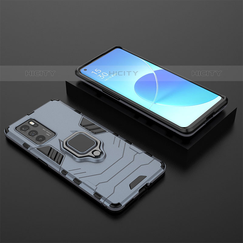 Funda Bumper Silicona y Plastico Mate Carcasa con Magnetico Anillo de dedo Soporte S02 para Oppo Reno6 Pro 5G India