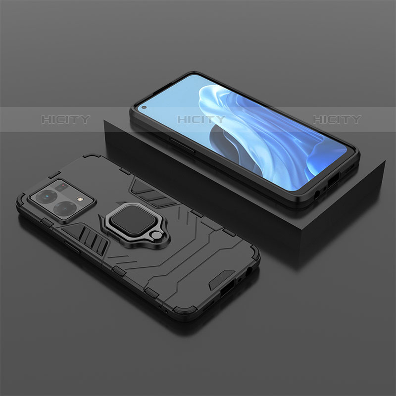 Funda Bumper Silicona y Plastico Mate Carcasa con Magnetico Anillo de dedo Soporte S02 para Oppo Reno7 4G