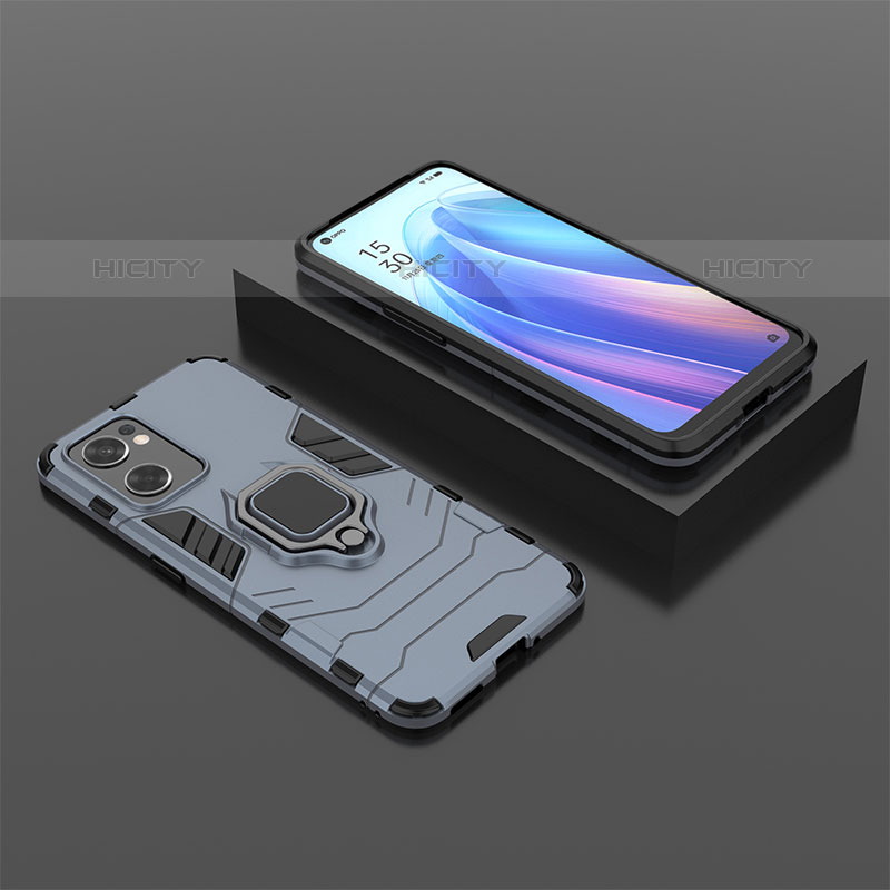 Funda Bumper Silicona y Plastico Mate Carcasa con Magnetico Anillo de dedo Soporte S02 para Oppo Reno7 SE 5G