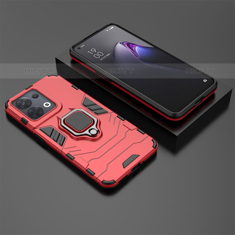 Funda Bumper Silicona y Plastico Mate Carcasa con Magnetico Anillo de dedo Soporte S02 para Oppo Reno8 5G