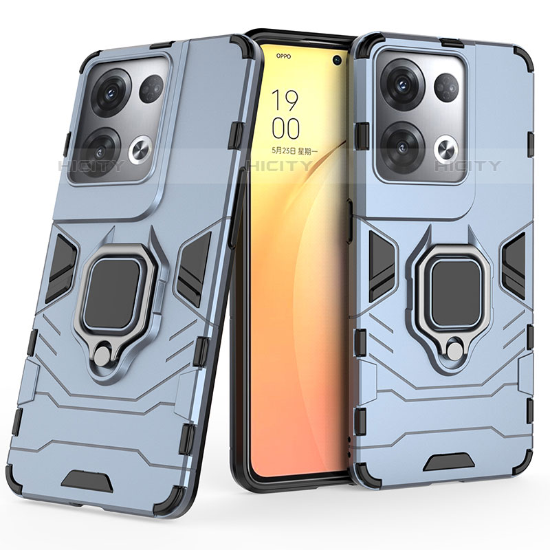 Funda Bumper Silicona y Plastico Mate Carcasa con Magnetico Anillo de dedo Soporte S02 para Oppo Reno8 Pro+ Plus 5G Azul