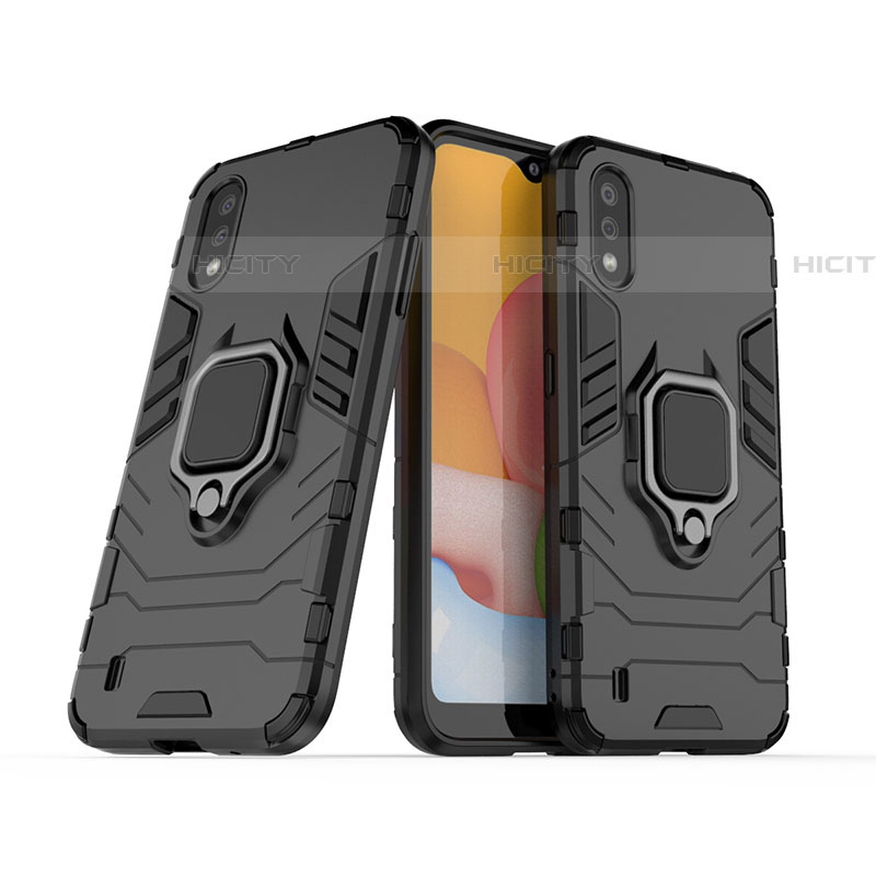 Funda Bumper Silicona y Plastico Mate Carcasa con Magnetico Anillo de dedo Soporte S02 para Samsung Galaxy A01 SM-A015