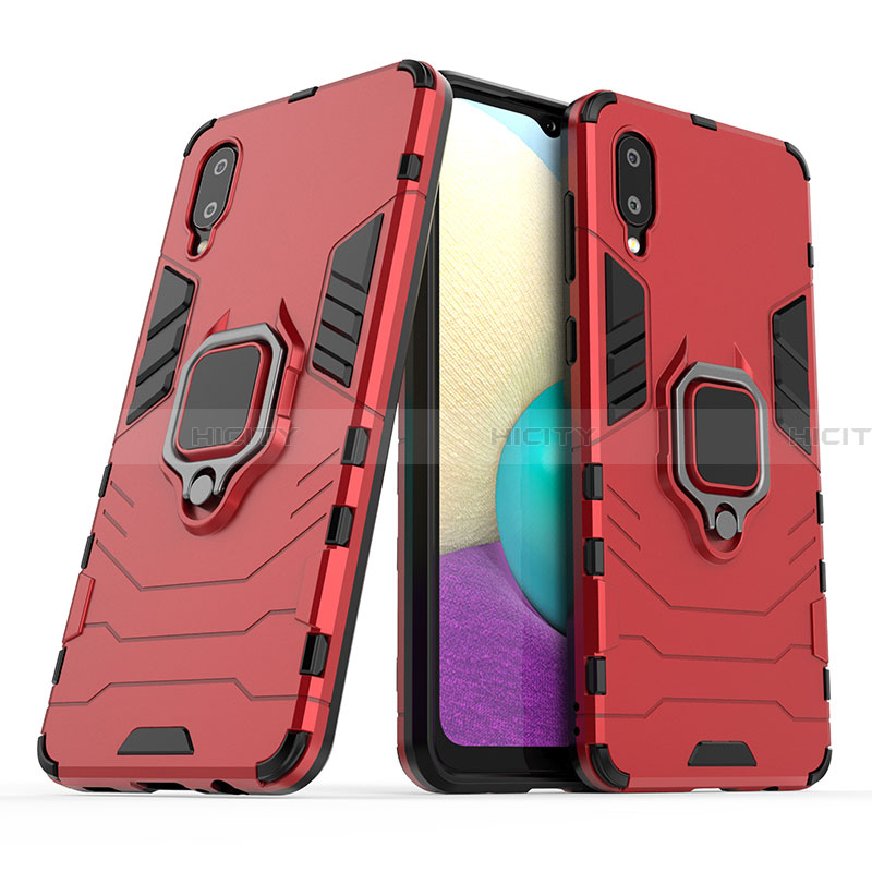 Funda Bumper Silicona y Plastico Mate Carcasa con Magnetico Anillo de dedo Soporte S02 para Samsung Galaxy A02