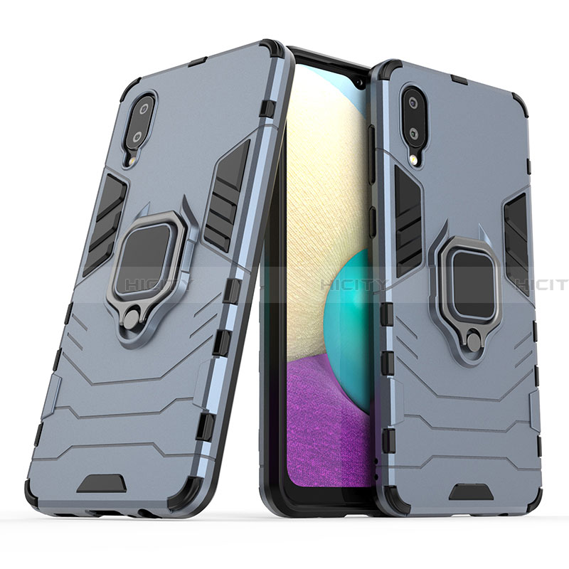 Funda Bumper Silicona y Plastico Mate Carcasa con Magnetico Anillo de dedo Soporte S02 para Samsung Galaxy A02