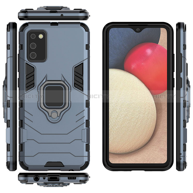 Funda Bumper Silicona y Plastico Mate Carcasa con Magnetico Anillo de dedo Soporte S02 para Samsung Galaxy A02s