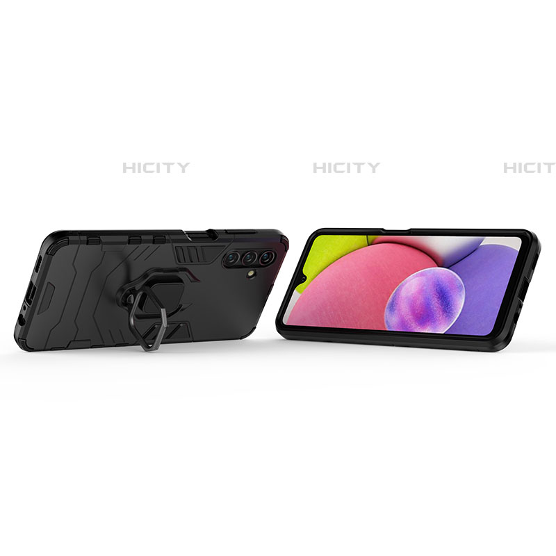 Funda Bumper Silicona y Plastico Mate Carcasa con Magnetico Anillo de dedo Soporte S02 para Samsung Galaxy A04s