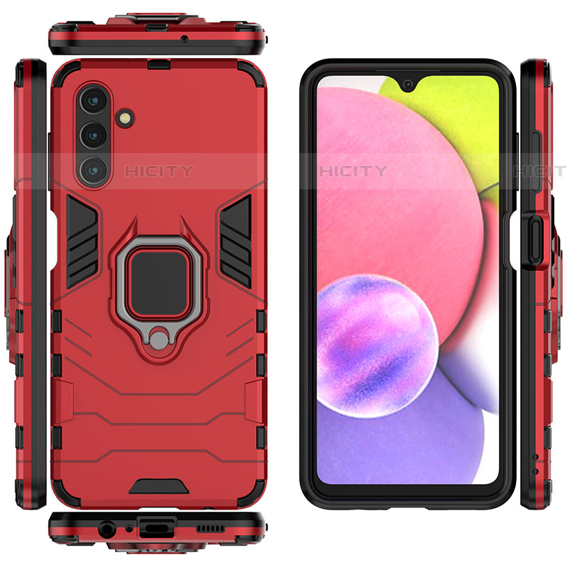 Funda Bumper Silicona y Plastico Mate Carcasa con Magnetico Anillo de dedo Soporte S02 para Samsung Galaxy A04s