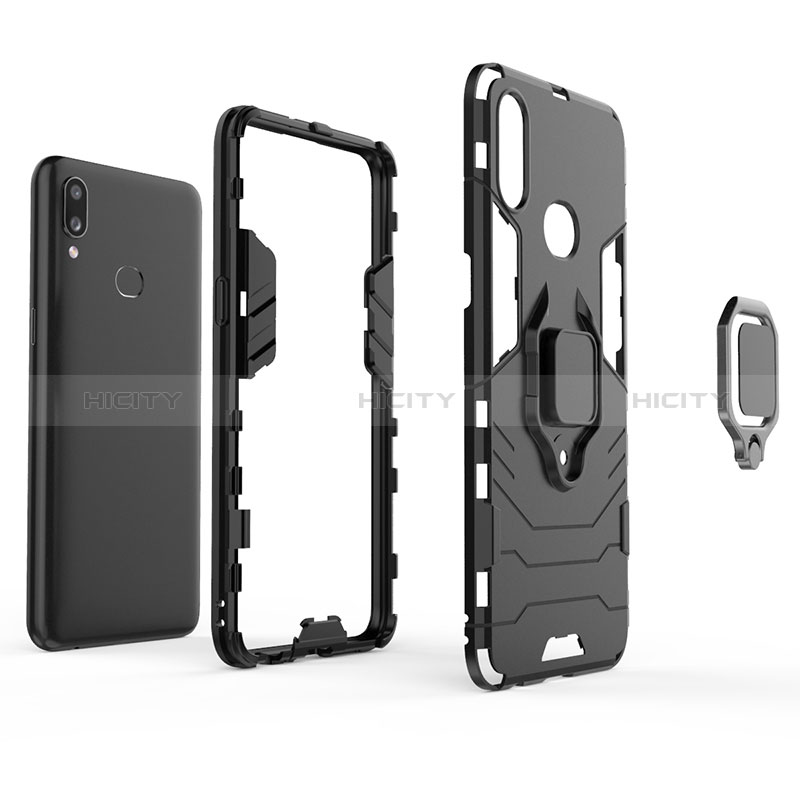 Funda Bumper Silicona y Plastico Mate Carcasa con Magnetico Anillo de dedo Soporte S02 para Samsung Galaxy A10s