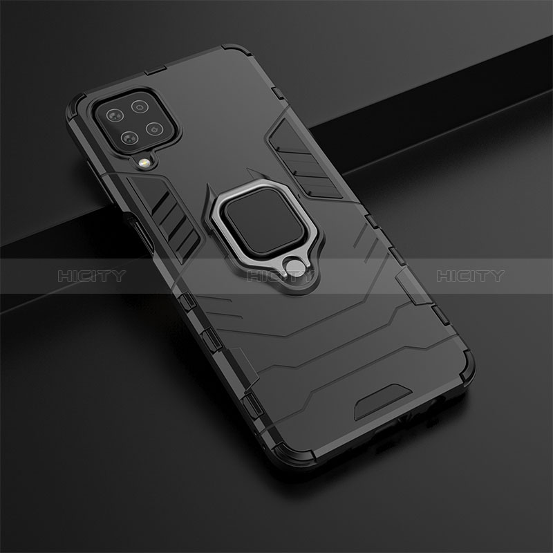 Funda Bumper Silicona y Plastico Mate Carcasa con Magnetico Anillo de dedo Soporte S02 para Samsung Galaxy A12