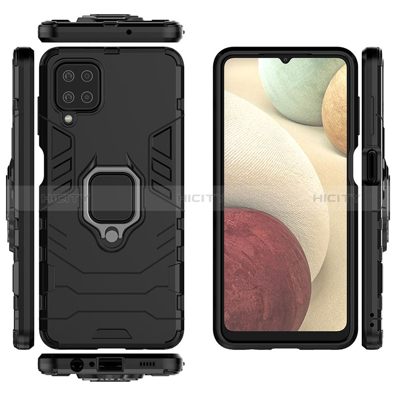 Funda Bumper Silicona y Plastico Mate Carcasa con Magnetico Anillo de dedo Soporte S02 para Samsung Galaxy A12 5G