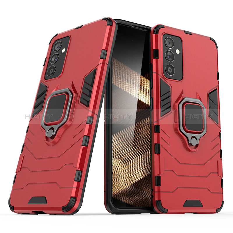 Funda Bumper Silicona y Plastico Mate Carcasa con Magnetico Anillo de dedo Soporte S02 para Samsung Galaxy A15 4G Rojo