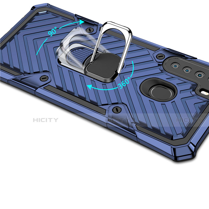 Funda Bumper Silicona y Plastico Mate Carcasa con Magnetico Anillo de dedo Soporte S02 para Samsung Galaxy A21