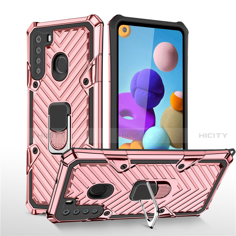 Funda Bumper Silicona y Plastico Mate Carcasa con Magnetico Anillo de dedo Soporte S02 para Samsung Galaxy A21