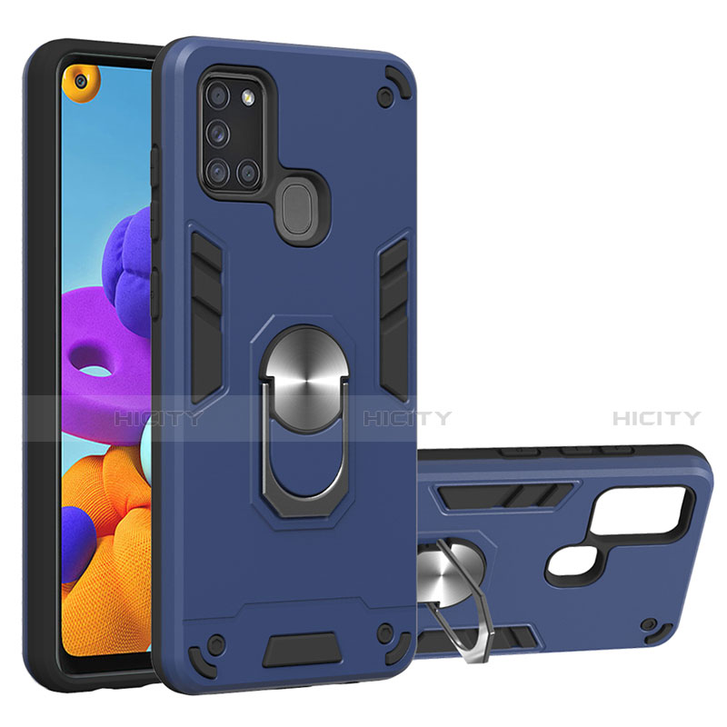 Funda Bumper Silicona y Plastico Mate Carcasa con Magnetico Anillo de dedo Soporte S02 para Samsung Galaxy A21s