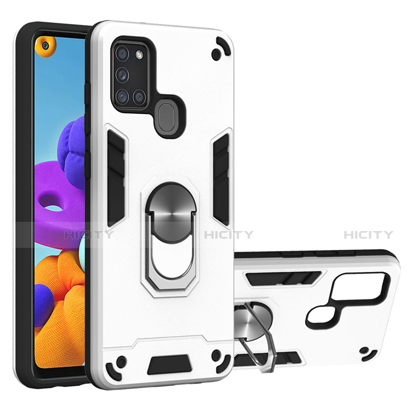 Funda Bumper Silicona y Plastico Mate Carcasa con Magnetico Anillo de dedo Soporte S02 para Samsung Galaxy A21s