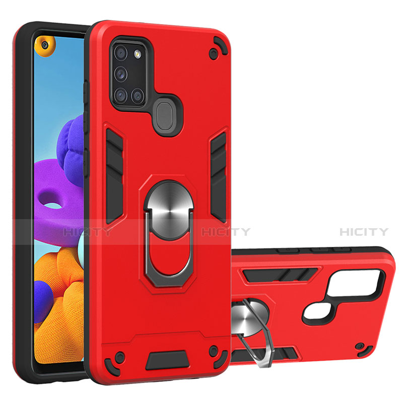 Funda Bumper Silicona y Plastico Mate Carcasa con Magnetico Anillo de dedo Soporte S02 para Samsung Galaxy A21s