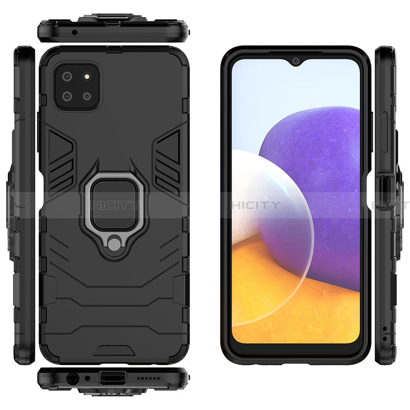 Funda Bumper Silicona y Plastico Mate Carcasa con Magnetico Anillo de dedo Soporte S02 para Samsung Galaxy A22 5G