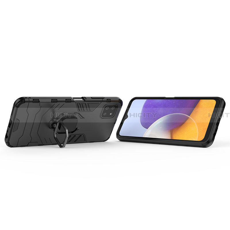 Funda Bumper Silicona y Plastico Mate Carcasa con Magnetico Anillo de dedo Soporte S02 para Samsung Galaxy A22 5G