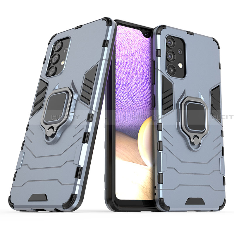 Funda Bumper Silicona y Plastico Mate Carcasa con Magnetico Anillo de dedo Soporte S02 para Samsung Galaxy A32 4G