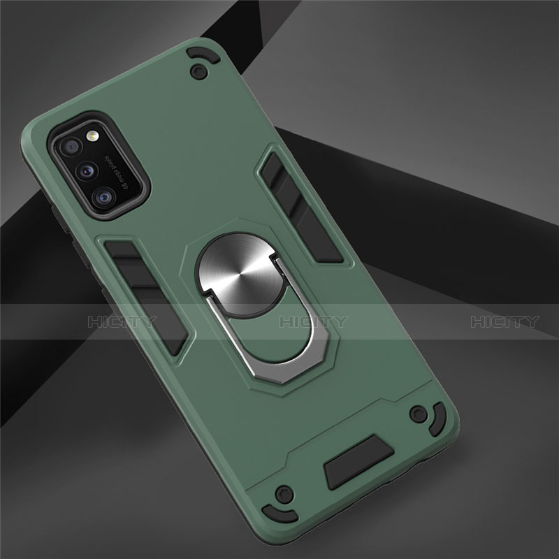 Funda Bumper Silicona y Plastico Mate Carcasa con Magnetico Anillo de dedo Soporte S02 para Samsung Galaxy A41 Verde