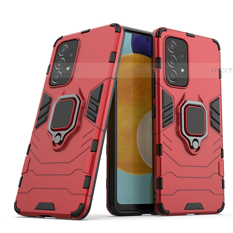 Funda Bumper Silicona y Plastico Mate Carcasa con Magnetico Anillo de dedo Soporte S02 para Samsung Galaxy A53 5G Rojo