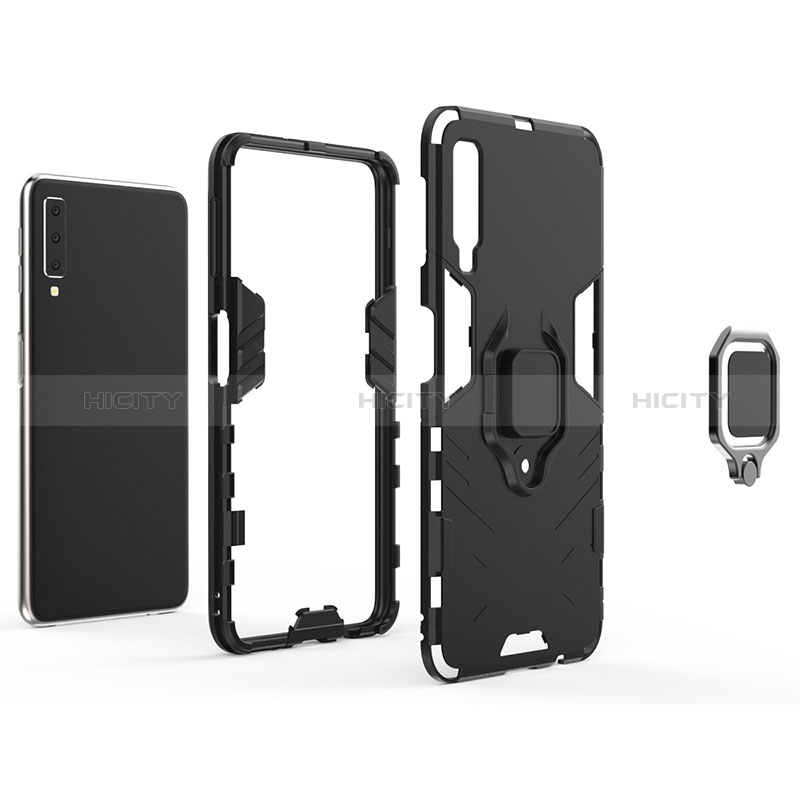 Funda Bumper Silicona y Plastico Mate Carcasa con Magnetico Anillo de dedo Soporte S02 para Samsung Galaxy A7 (2018) A750