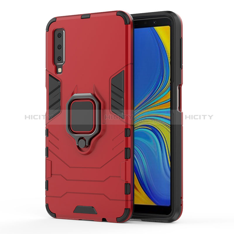 Funda Bumper Silicona y Plastico Mate Carcasa con Magnetico Anillo de dedo Soporte S02 para Samsung Galaxy A7 (2018) A750