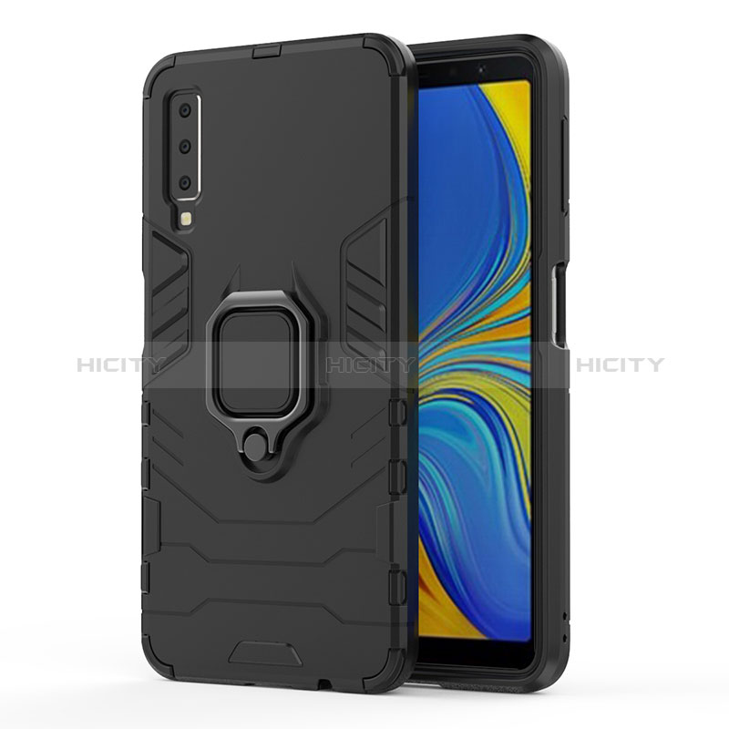 Funda Bumper Silicona y Plastico Mate Carcasa con Magnetico Anillo de dedo Soporte S02 para Samsung Galaxy A7 (2018) A750